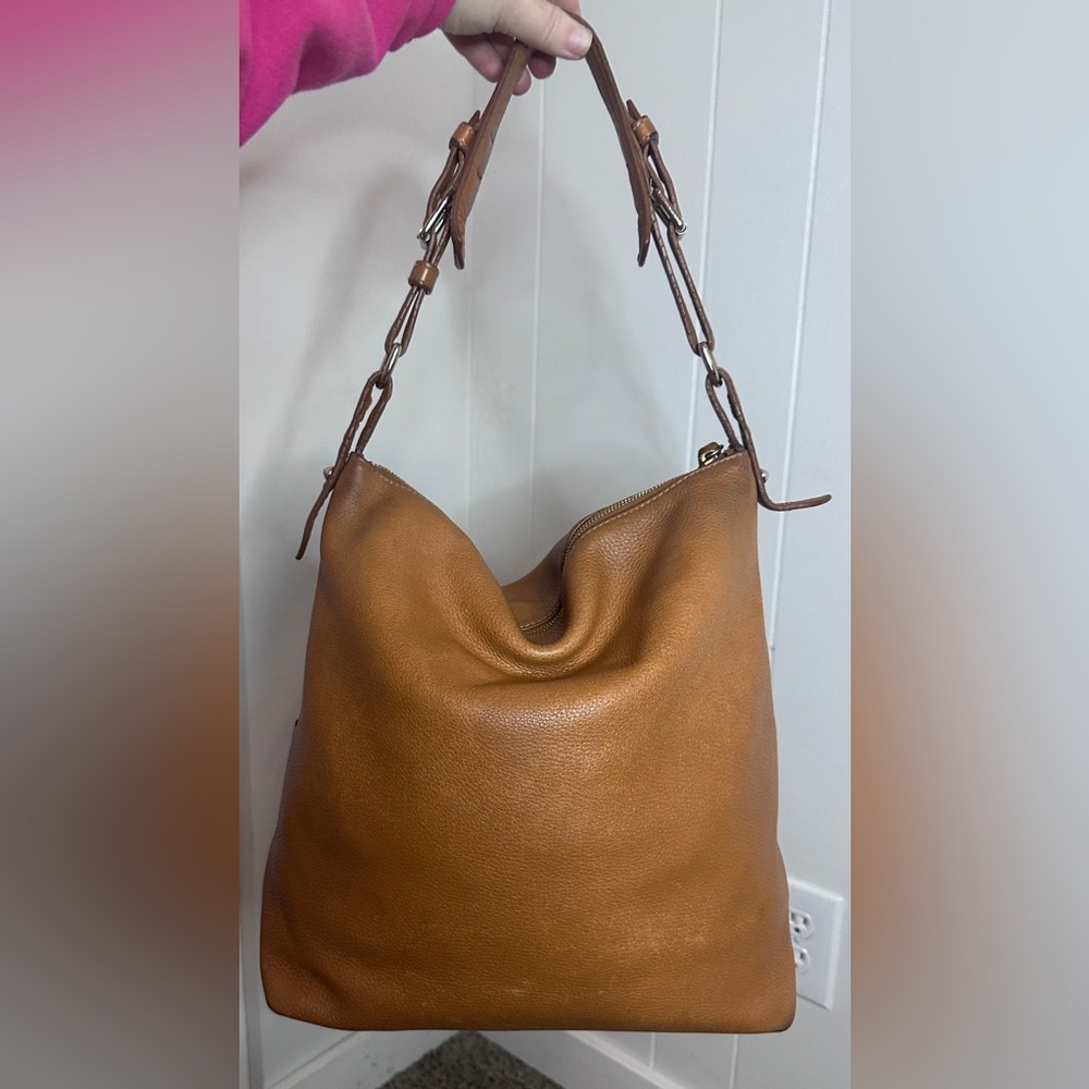 Dooney & Bourke Brown Pebbled Leather Hobo Bag Tan Camel Zip Pocket Shoulder Bag - Picture 16 of 16